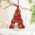 Handcrafted red 3D resin Christmas tree hanging ornament with cute white bear detail - Bear with Christmas Tree