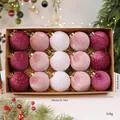 Set de 15 bolas de Navidad de terciopelo con puntos brillantes en una caja de regalo - Estilo Puntos C (5 Colores x 3)