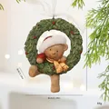 Vintage resin teddy bear in wreath Christmas ornament with 10cm height dimension - Bear Wreath
