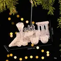 Transparent acrylic Christmas train pendant with ice crystal texture, 12cm length - Crystal Train