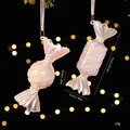 Transparent acrylic candy Christmas tree ornament with glitter finish and dimensions shown - Crystal Candy