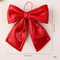 Red shiny metallic texture Christmas bow variant for holiday tree decor, 30x35cm, 130g - 35cm / Red Shiny Silk 35cm