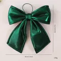 Large metallic green Christmas bow hanging ornament for holiday tree decoration - 35cm / Green Shiny Silk 35cm