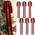Elegant deep red velvet bow ornaments with long tails for Christmas tree decoration - 6 Pieces / Pack / Burgundy