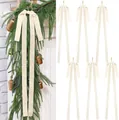 Set of 6 elegant ivory velvet Christmas bows with long tails for festive tree hanging - 6 Pieces / Pack / White