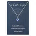 Blauwe Evil Eye ketting met glazen kraal hanger op een beschermende boodschapkaart - Zilveren Ketting