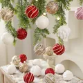 8cm Christmas ball ornaments with pearl and glitter details on festive pine branches - Single Piece / 8cm Pink Sequin