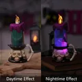 Halloween LED skull candle lamp with glittery purple flame and day/night effect - Skull Candle Lamp - Black Base / 17x7cm