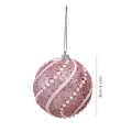 8cm pink glitter Christmas ball ornament with elegant white pearl spiral patterns - Single Piece / 8cm Pink Spiral