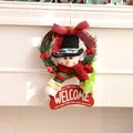 Festive Christmas snowman wreath with red bow and welcome sign, 30cm diameter size - Medium Snowman