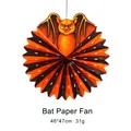 Décoration de fan de papier de chauve-souris d'Halloween pour fenêtre, orange et noir - Éventail en Papier Chauve-souris