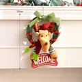 Christmas reindeer vine wreath hanging ornament with welcome sign for holiday home decor - Medium Reindeer