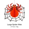 Halloween orange honeycomb paper spider and black web hanging decoration, 27x43cm - Large Spider Web