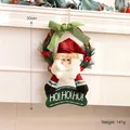Christmas Santa rattan wreath pendant decoration with green bow, 30cm height - Medium Santa