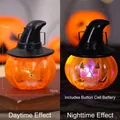 Lanterna zucca di Halloween con cappello da strega e luce LED interna, 11 cm - 11x10cm / Lanterna a Zucca Traforata