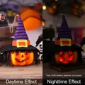 Decorazione lanterna zucca di Halloween con cappello da strega ed effetti luminosi - 22x28cm / Lanterna a Zucca con Cappello Viola
