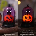 Halloween decorative LED pumpkin lantern with black cat in a purple dome for table decor - Pumpkin and Cat Jar Lamp