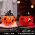 Halloween pumpkin lantern with wizard hat showing day and night glowing light effects - Handheld Starry Pumpkin Light A