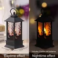 Halloween decorative black lantern with LED candle showing day and night lighting effects - Small Square Castle Lantern