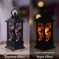 Halloween LED decorative lantern showing daytime and nighttime lighting comparison - Small Square Witch Lantern