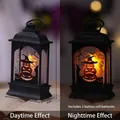 Halloween LED lantern with pumpkin pattern showing day and night lighting effects, battery included - Flat Small Pumpkin Lamp
