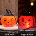 Winking Halloween pumpkin lantern with witch hat and built-in LED button battery - Handheld Starry Pumpkin Light D