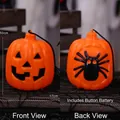 Halloween pumpkin LED lantern with spider design, button battery included for party decor - Handheld Spider Pumpkin Light