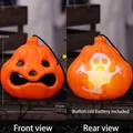 Glowing Halloween pumpkin lantern showing front and back views with size dimensions - Handheld Ghost Pumpkin Light B