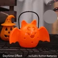 Orange bat-shaped Halloween glowing bucket with handle and included button batteries - Orange Bat Light