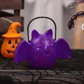 Purple bat-shaped Halloween glowing bucket lantern with button battery for kids decor - Purple Bat Light
