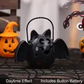 Portable black bat-shaped Halloween LED candy bucket with handle for party decor - Black Bat Light