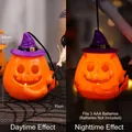 Handheld glowing Halloween pumpkin lantern with witch hat and broom stick ornament - Purple Handheld Broom Light