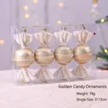 Set decorativo di quattro addobbi natalizi a forma di caramella dorata glitterata - Caramella / Set di 4 / Oro