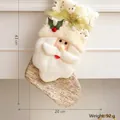 Calza di Natale con Babbo Natale, fiocco dorato e bordo in peluche, altezza 43 centimetri - Oro Vecchio