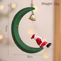 Metal crescent moon Christmas hanging ornament with Santa Claus figure and small gold bell - Santa Claus Moon
