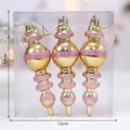 Set di 3 ornamenti natalizi a fuso oro e rosa glitterato in scatola da 12 cm - Sfera per scettro / Set di 3 / Polvere d'oro