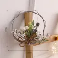 Decorative Christmas wreath with white berries, pine cones and twine bow, 18cm diameter - Small White Berry Wreath