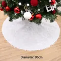Tapis de sapin de Noël en fausse fourrure blanche, diamètre 90 cm pour les fêtes - Blanc