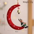Festive red crescent moon Christmas metal ornament with reindeer and gold bell - Reindeer Moon