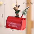 Festive red metal mailbox Christmas ornament featuring moose figurine and dimensions 7cm - Reindeer on Red Mailbox
