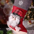 Chaussette de Noël de 44cm avec Père Noël 3D et bonnet à carreaux - Père Noël Flocon de Neige