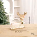 Wooden Christmas reindeer ornament featuring white faux fur and a festive golden bell - Lying Deer / Gold