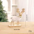 Artisan wooden Christmas reindeer ornament with white fur and gold bow, 16x21cm size - Standing Reindeer / Silver