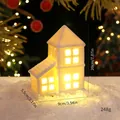 Glowing Nordic ceramic Christmas house decor on snow base with warm LED light, 20cm - High-Low Spire