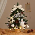 Tabletop mini 45cm pre-lit decorated Christmas tree with white bow and silver ornaments - PE LED Christmas Tree (Ice Baby Theme) / 45cm