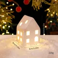 Decorative Nordic white ceramic Christmas house with warm LED glow and size marks - Single-Tier Spire