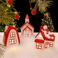 Glowing ceramic Christmas house decorations in red and white for festive holiday table decor - Painted Ceramic Lamp 3-Piece Set