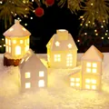 Warm white glowing ceramic miniature house for Christmas snow village scene decor - White Ceramic 4-Piece Set