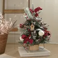 Mini albero di Natale innevato da 45 cm con fiocchi di velluto rosso e pigne - Albero di Natale LED PE Innevato (Tema Bacche) / 45cm