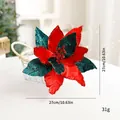 Fleur de poinsettia de Noël en velours pailleté rouge et vert de taille 27cm 10.63in - Style Série F (SDH15) / 27cm Diamètre / Rouge et Vert